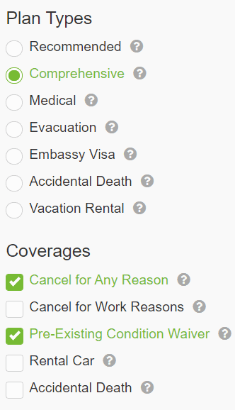 Insuremytrip comprehensive plans with cancel for any reason and pre-existing condition waiver options on their website
