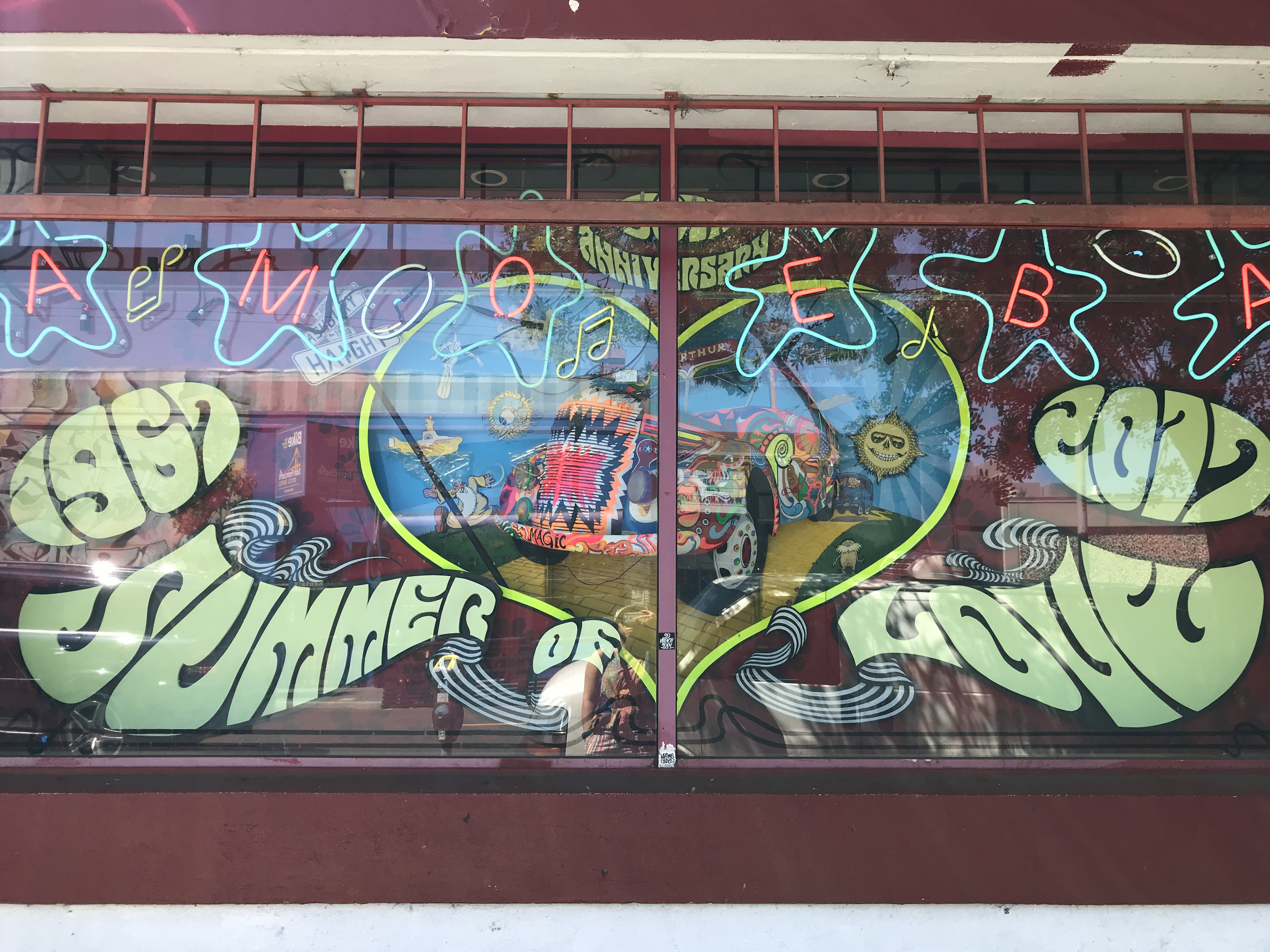 A psychedelic summer of love art in front of Amoeba Music in the Haight-Ashbury District, San Francisco, California, United States of America