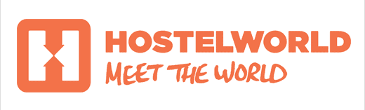 Hostelworld logo with "Meet the world"