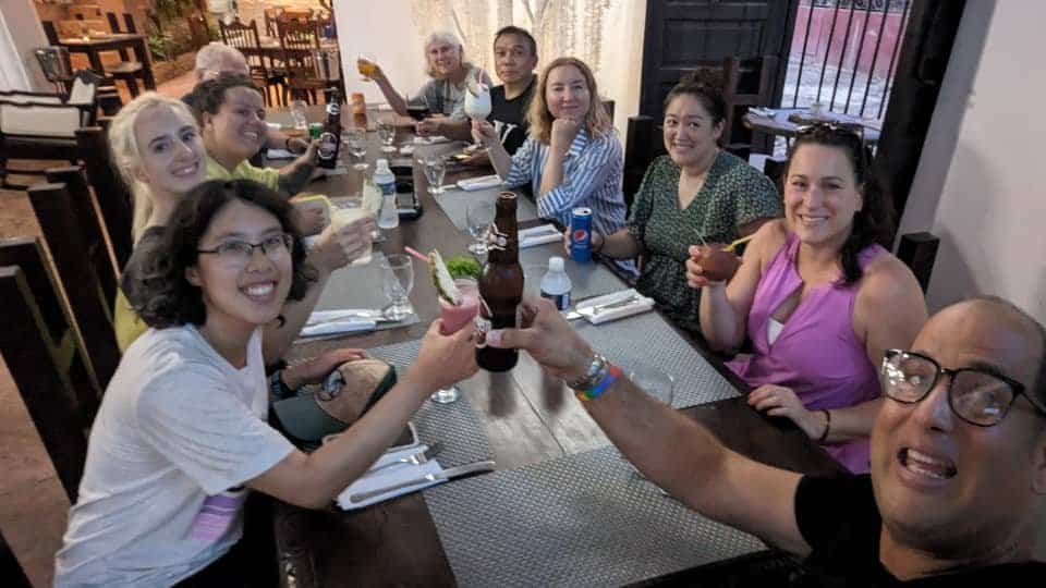 Meggie and their tour guide eats inside the La Esquina 373 restaurant in Trinidad, Cuba.