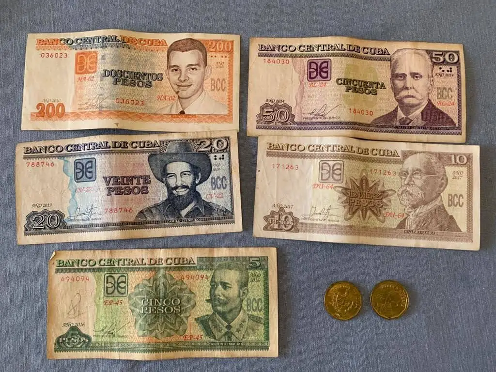 Cuban pesos bills and coins that Helen, Meggie's tour mate, used in Cuba
